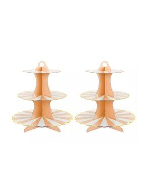 3-Tier Cardboard Cupcake Stand With Gold Trim, Orange & White Design, Easy Assem